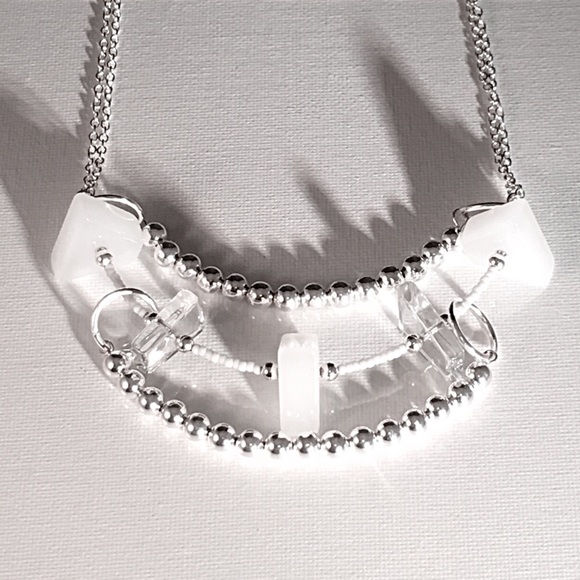 ⚪️Handmade Silver ➕ Glass Statement Necklace⚪️ - Picture 1 of 2